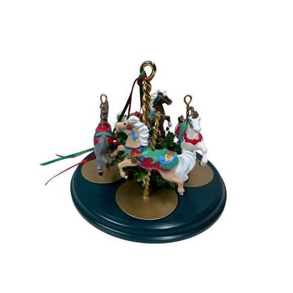 Vtg 1989 Hallmark Collection of 4 Carousel Horses w Stand Ginger Holly Star Snow - Picture 3 of 8